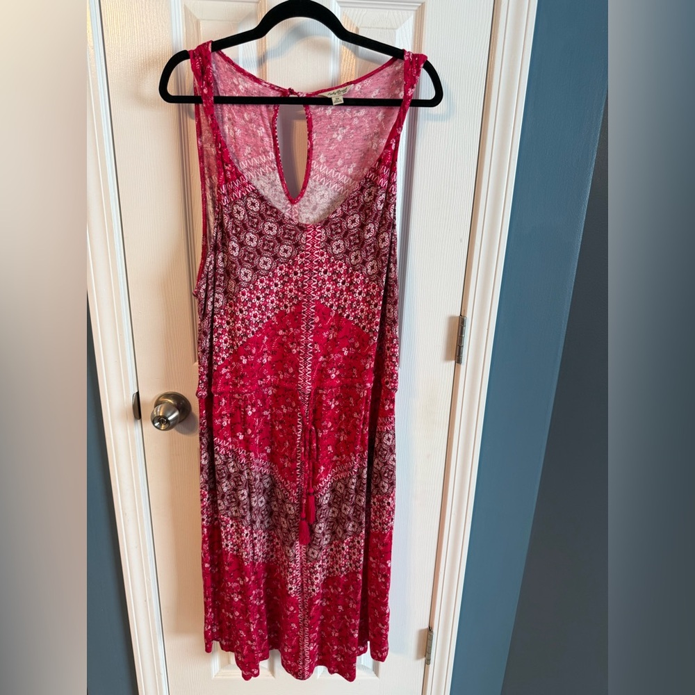 Lucky Brand Pink and Red Printed Tank Dress
